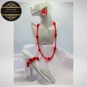 Red Beaded Jewelry Set